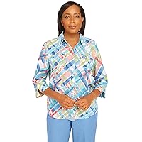 Alfred Dunner Women's Petite Plaid Button Down Top