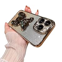 Gradient Electroplating Glitter Phone Case with Bear Hidden Stand, Cute Phone Case, Simple and Cool for iPhone 1514 13 12 11 Pro Max XS XR X Phone Case (Gold,iPhone 14 Pro)