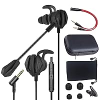 Gaming Earbuds 3.5mm Jack with Microphone Headset Gamer Noise Cancelling Stereo Wired Earphones with Detachable Mic Volume Control Headphone for Smart Phone PC Xbox One PS4 for iOS Android (Black)