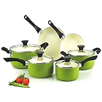 Cook N Home Pots and Pans Set Nonstick, 10 Piece Ceramic Kitchen Cookware Sets, Nonstick Cooking Set with Saucepans, Frying Pans, Dutch Oven Pot with Lids, Green