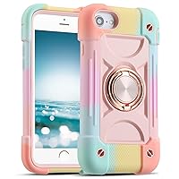 MARKILL Compatible with iPhone Se3/iPhone Se2,iPhone 6/6S Case,iPhone7/iPhone8 Case 4.7 Inch with Ring Stand, Heavy-Duty Military Grade Shockproof Phone Cover for Kids Girls. (Rainbow Pink)