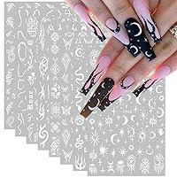 8 Sheets White Nail Art Stickers 3D Gothic Nail Decals Designer Nail Art Supplies Goth Snake Moon Star Rose Leaf Flame Butterfly Lines Nail Stickers for Acrylic Nail Charms DIY Nail Decoration Designs