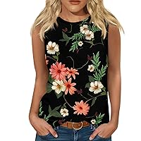 Outdoor Holiday Tank Tops Forwomen Casual Crop Round Neck Tops Slim Printing Soft Cool Fitted Sports T-Shirt
