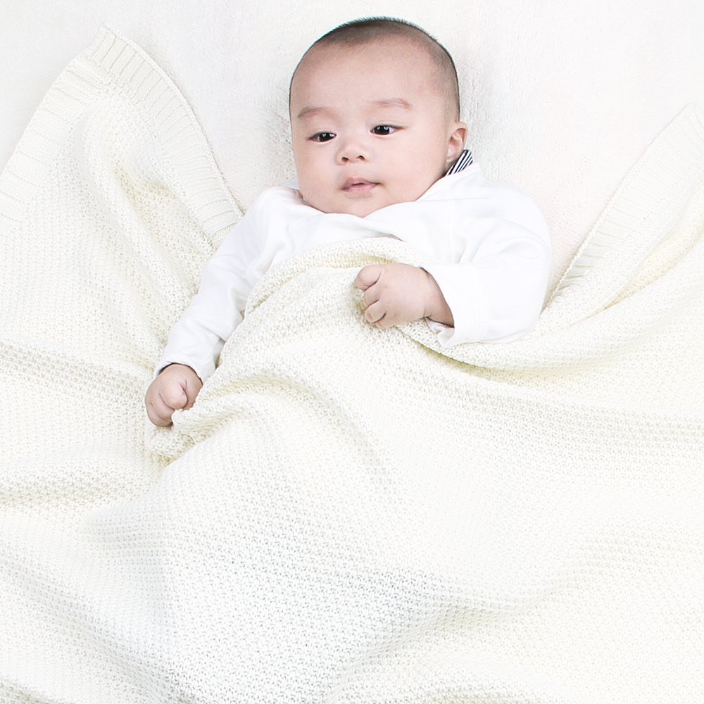 mimixiong Baby Blanket Knit Toddler Blankets for Boys and Girls Ivory 40x30 Inch