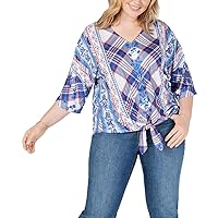Style & Co. Womens Plus Button-Up Front Tie Top