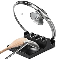 LE TAUCI Ceramic Spoon Rest for Stove Top, Spoon and Lid Rest for Kitchen Counter, Spoon Holder with Drip Pad for Multiple Utensils, Heat-Resistant, Housewarming Gift - 6.2 inch, Set of 1, Black