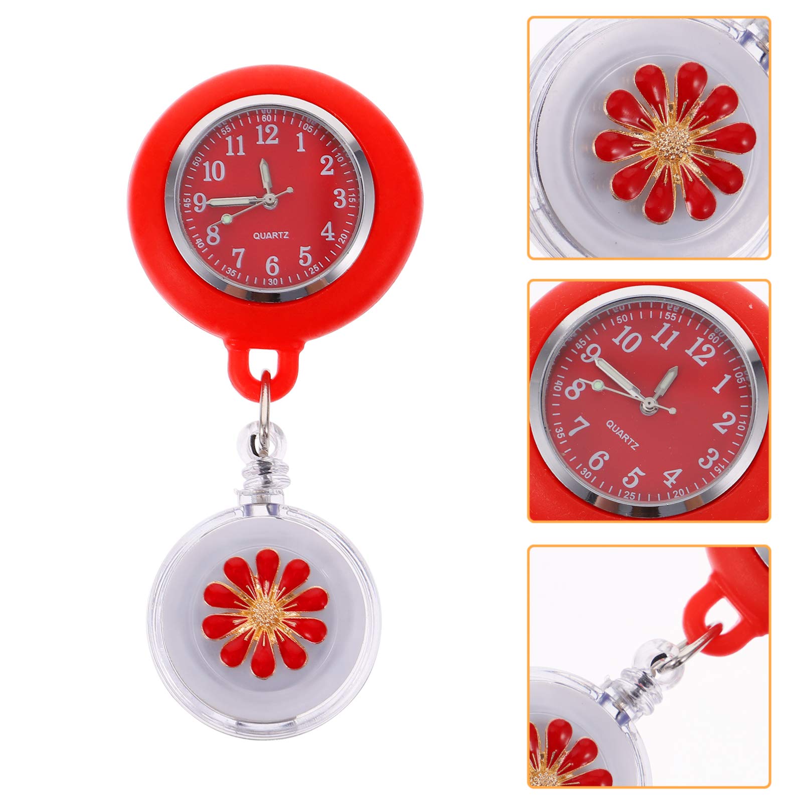 Hemobllo Womens Digital Watch Nurse Lapel Pin Watch Retractable Clip- on Hanging Doctor Pocket Watch Daisy Flower Movement Watch for 2021 New Year Graduation Students Gifts Red Student Nurse Badge