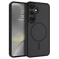 YINLAI Case for Samsung Galaxy S24 Plus/S24+ 6.7-Inch, Magnetic [Compatible with Magsafe] Carbon Fiber Support Wireless Charging Men Women Slim Shockproof Protective Phone Cover, Black