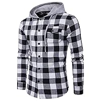 Andongnywell Men's Shirts Selling Long Sleeve Checkered Classic Slim Fit Plaid Button Down Shirt Hoodie Sweatshirt