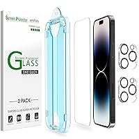 amFilm 2 Pack Tempered Glass Screen Protector + Camera Lens Protector for iPhone 14 Pro Max 6.7 Inch. Easy OneTouch Installation, Auto-Alignment, Bubble Free, Case Friendly, Anti-Scratch