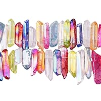 TUMBEELLUWA Rock Quartz Crystal Points Loose Beads for Jewelry Making, Titanium Coated Polished/Raw Quartz Points Beads 15 Inches Top Drilled,Multi-Color Crystal Points(0.5