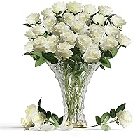 White Fake Roses 77pcs Real Looking Artificial Flowers Rose for Decorations, Ivory White Roses Bulk for DIY Wedding Bouquets Bridal Shower Party Home Decor