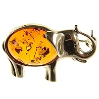 BALTIC AMBER AND STERLING SILVER 925 DESIGNER COGNAC ELEPHANT BROOCH PIN JEWELLERY JEWELRY