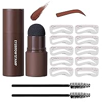 Eye-Brow Stamp Stencil Kit, Waterproof Brow Stamp Shaping Kit Eyebrow Definer, Eyebrow Filling Powder Stamp, Women Makeup Tools with 10 Reusable Eyebrow Stencils, 2 Eyebrow Brushes(Natural Brown)