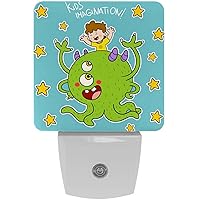 Funny Cartoon Kids with Monster Stars Night Light (Plug-in), Smart Dusk to Dawn Sensor Warm White LED Nightlights for Hallway Bedroom Kids Room Kitchen Hallway, 2 Packs