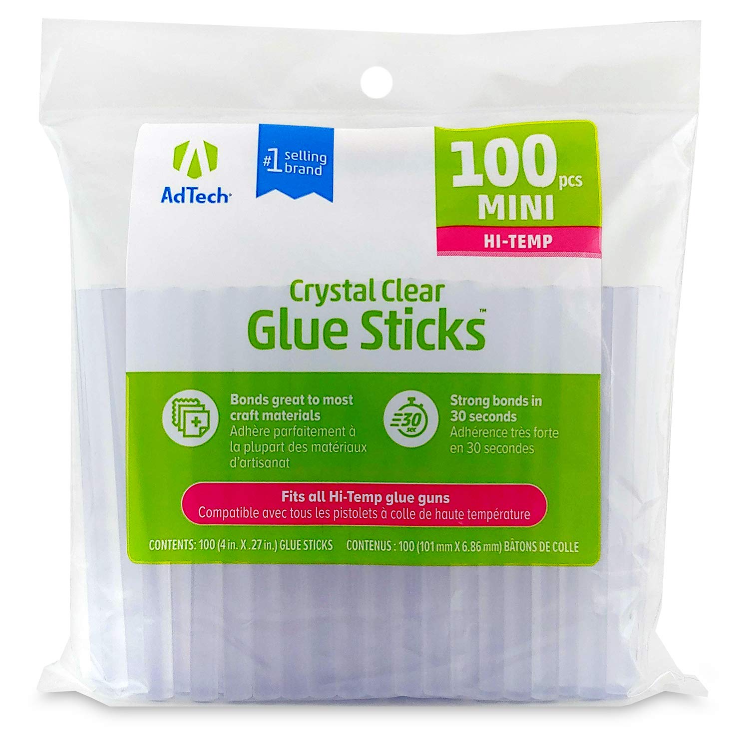 Adtech W229-34ZIP100 Mini Hot Glue Sticks, 100 pack, Clear 100 Count