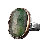 Silver Men's Ring, Sultan Ring, Natural Emerald Gemstone