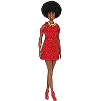 Barbie Fashionistas Doll #221 with Natural Black Hair, Red Dress & Accessories, 65th Anniversary Collectible Fashion Doll