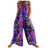 Women's Vacation Outfits Fashion Casual and Comfortable Cotton Linen Printedstrappy Jumpsuit Short Romper