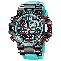 FORSINING Fashion Colorful Men Sports Watch LED Digital Military Watch 50M Waterproof Casual Analog Quartz Wrist Watch Dual Display Silicone Band