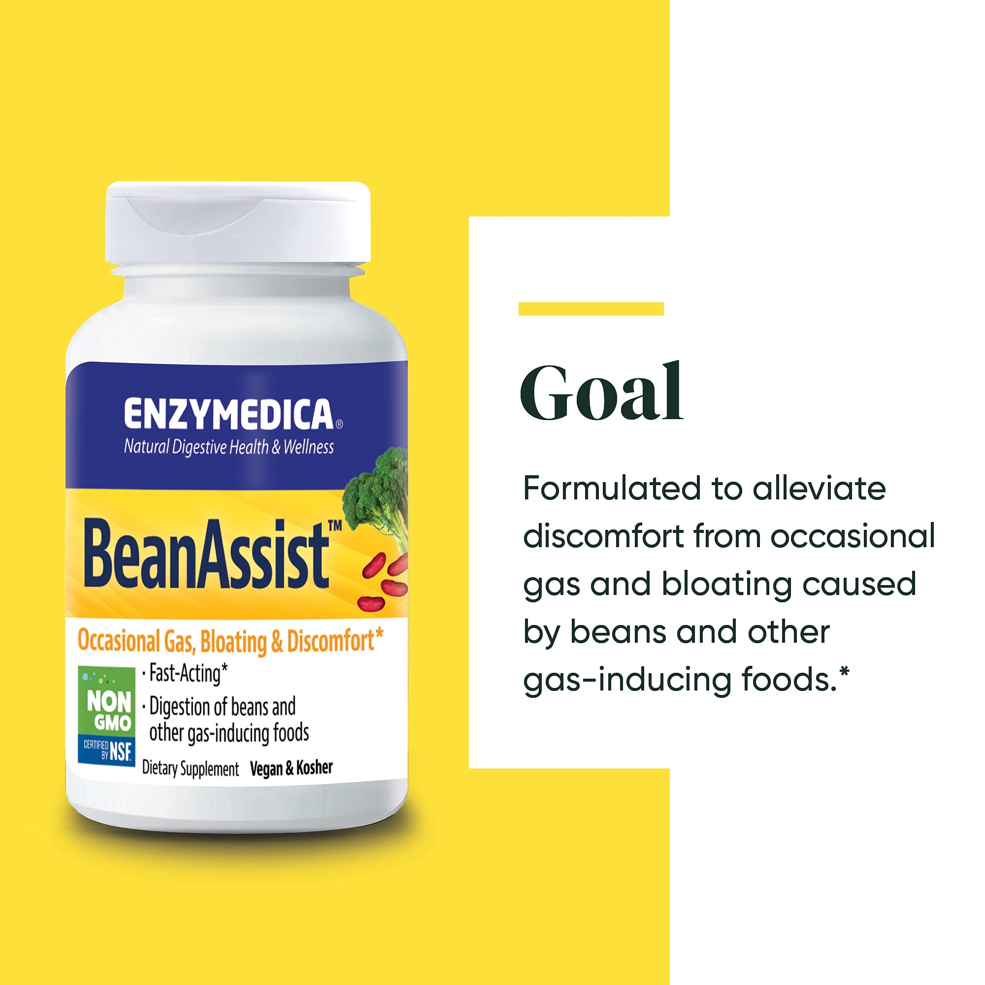 Enzymedica, Bean Assist, Fast-acting Digestive Enzymes for Gas and Bloating, 30 Capsules