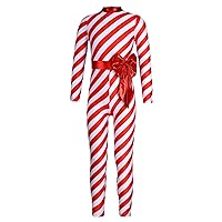 CHICTRY Christmas Kids Elf Costume Xmas Santa Claus Helper Fancy Outfit Girl Candycane Stripe Jumpsuit A1 Red 7-8 Years