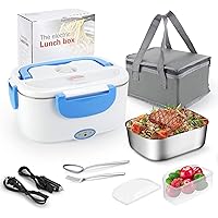 FVW Electric Lunch Box Food Warmer 2 in 1, Portable Food Heater for Car and Home - Leak proof, Lunch Heating Microwave for Truckers with Removable Stainless Steel Container 1.5 L, 110V/12V