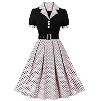 Audrey Hepburn Style Dress for Women Short Sleeve 1950s Retro Vintage Cocktail Party Swing Dress for Wedding Guest