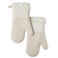 Basketweave Soft Silicone Oven Mitt 2-Pack Set, Heat Resistant up to 500F, Flexible Silicone, Non-Slip Grip, Beige, 7.5