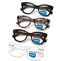 4 Pack Retro Oversized Bifocal Reading Glasses for Men Women Blue Light Blocking Computer Readers with Spring Hinge