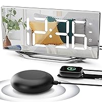 Extra Loud Vibrating Alarm Clock with Bed Shaker for Deep Sleepers Adult Hearing impaired Deaf, Dual Alarms Digital Clock for Bedroom,8.7'' Large Mirror LED Display,USB Charger,Battery Backup,Dimmable