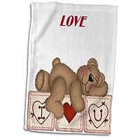 Florene Childrens Art - Adorable Teddy Bear On I Luv U Blocks - Towels (twl-37319-1)
