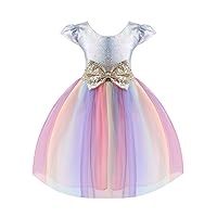 YiZYiF Kids Girls Rainbow Mermaid Princess Dress Puff Sleeve Sequined Birthday Party Flower Dresses