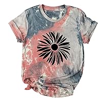 Womens Tops Dressy Casual for Travel New Tie Dyed T Shirts Women's Chrysanthemum Printed Short Sleeves Tie Dye