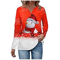 Christmas Tops for Women 2023 Fashion Santa Claus Graphic Shirt Long Sleeve V Neck Tees Button Henley Sweatshirt