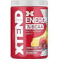XTEND Energy BCAA Powder Knockout Fruit Punch - 125mg Caffeine + Sugar Free Pre Workout Muscle Recovery Drink with Amino Acids - 7g BCAAs for Men & Women - 30 Servings