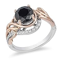 SwaraEcom 3Ct Round Brilliant Cut Simulated Diamond 14K Two-Tone Gold Plated Silver Black Cubic Zirconia Solitaire Engagement Ring