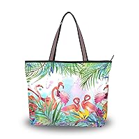 Women's Tote Purse with Pocket Tropical Handbag Polyester Tote Bag Flamingos