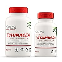 Full Life Echinacea and Vitamin D3 Capsules - Dietary Supplements - Echinacea Purpurea Extract 90 Veggie Capsules - Vitamin D3 Supplement 60 Caps.