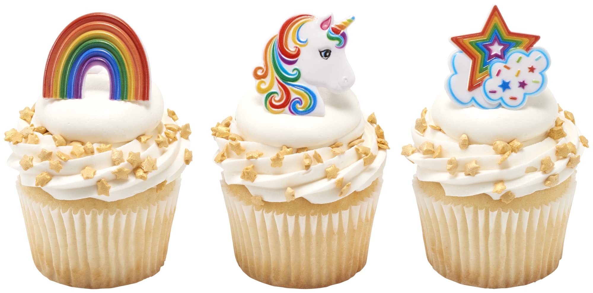 DECOPAC Rainbow Unicorn Rings, Cupcake Decorations, Magical Food Safe Cake Toppers – 24 Pack, Multicolor