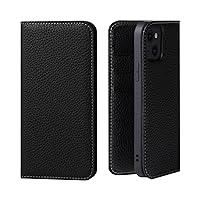 hanatora Japan - Leather Wallet Case for iPhone14 in Genuine Calfskin - Flip Cover Card Holder Slots [ Compatible with magsafe ] [ Shockproof ] Diary Smartphone Case for Men Women PH-14-Black-US