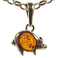 BALTIC AMBER AND STERLING SILVER 925 PIGLET PENDANT NECKLACE - 14 16 18 20 22 24 26 28 30 32 34