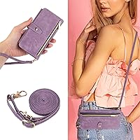 XYX Wallet Case for Samsung A35 5G, Crossbody Chain Zipper Purse Wrist Leather Protective case with 9 Card Slot for Galaxy A35 5G, Purple