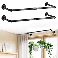 Plant Hanger Indoor, 34.2in Strong Load-Bearing Hanging Plant Holder, Window Plant Rod Black Metal Bar for Wall Ceiling Decor Shelves, 2 Pcs(Pot Chain & Plant Not Included)