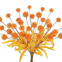 12Pcs Artificial Craspedia Billy Balls Flowers Faux Thistle Globe Echinops Bouquet Plastic Floral for Wedding Flower Arrangements DIY Home Décor Orange