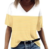 Summer Tops for Women Short Sleeve V Neck Tee T Shirts Dressy Casual Loose Fit Shirts Basic Tops