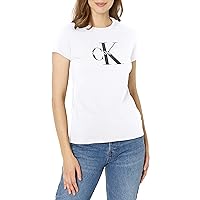 Calvin Klein Women's Foil Monogram Logo V-Neck Short Sleeve Iconic Tee