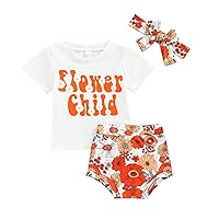 AEEMCEM 3Pcs Baby Girl Summer Clothes Set Letter Print Short Sleeve T Shirt Top Floral Shorts Headband Outfit