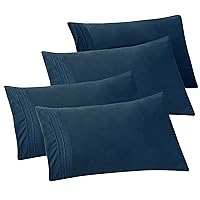 Elegant Comfort 4-PACK Solid Pillowcases 1500 Thread Count Egyptian Quality - Easy Care, Smooth Weave, Wrinkle and Stain Resistant, Easy Slip-On, 4-Piece Set, Standard/Queen Pillowcase, Navy