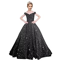 Off Shoulder Sequin Princess Pageant Dress for Girls Kids Sparkly Ball Gown Flower Girl Dresses for Wedding